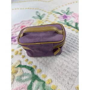 Modella‎ Purple Textured Makeup Bag Tan Trim Heart Keychain Travel Vanity Case thumbnail 4