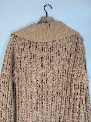 Aerie Cable Car Knit Quarter Zip Pullover Sweater Warm Camel size Medium $98 thumbnail 11