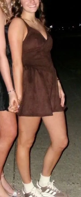 Espresso Brown Faux Suede Sleeveless Homecoming Mini Dress thumbnail 1