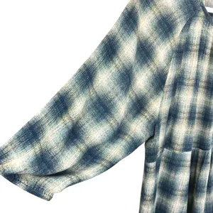 Maeve Plaid Babydoll Tunic‎ Top Henley Button Front Blue Cream Plaid Womens XS thumbnail 9