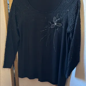 FINAL MARKDOWN Black Textured Floral Top XXL thumbnail 1