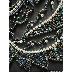 Black Silver Iridescent Floral Beaded Fold Over Magnetic Closure Clutch Bag thumbnail 5