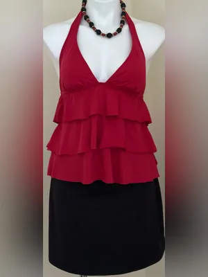 KENNETH COLE Red Ruffle Halter Tankini Top Swimsuit Sz XXS thumbnail 4
