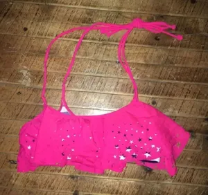 Victoria’s Secret S hot pink cutout overlay stripe bikini top thumbnail 1