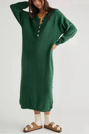 Free People FP Beach Hailee Sweater Midi Maxi Dress in Forest Green Small thumbnail 1