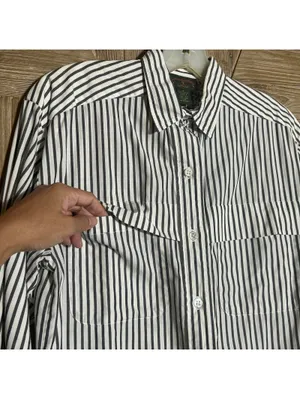 Charter Club Petites 4 Grey White Striped Cotton Button Up Shirt Business Casual thumbnail 5