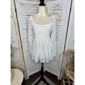 NWT BALTIC BORN Women's Med Ines Smocked Peplum Top White Fairy Romantic thumbnail 3