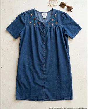 Cozee‎ Corner Embroidered Chambray House Dress Floral Cotton 2X thumbnail 1
