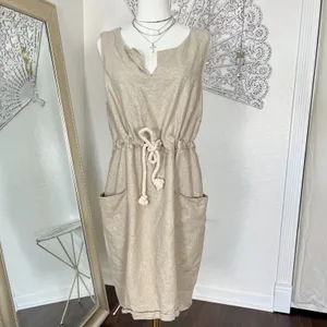 Maeve Flaxen Shimmer Linen Dress Anthropologie Nude Cream Size M / 10 thumbnail 2