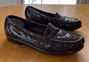 SAS Sz 7.5 M Shiny Brown Flat Loafer Croc Lightweight Slip On Moccasin‎ thumbnail 1