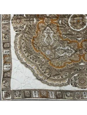 Vintage Square Mandala Pattern Silky Scarf in Cream and Brown Boho Medallion thumbnail 6