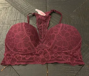 Victoria’s Secret PINK Razorback Wireless Push-up Lace Bra in Burgundy Size M thumbnail 1