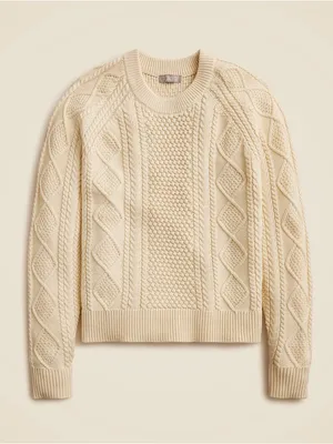 J. Crew Women’s Cotton Cable Knit Crewneck Sweater Ivory Size S thumbnail 1