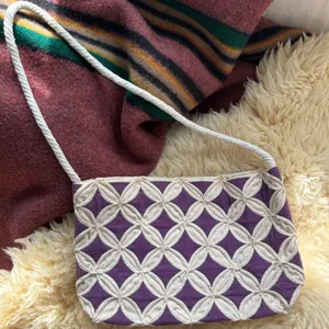 Vintage patchwork cathedral point quilt Shoulder Bag purple handmade purse thumbnail 1