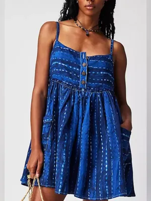 NWT Free People Ocean Ave Romper - blue combo indigo - XS thumbnail 6