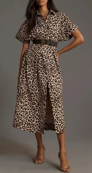 Exquise Anthropologie Cotton Blend Relaxed Leopard Tobie Shirt Dress Sz XS. P-46 thumbnail 1