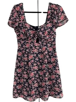 Altar'd State Floral Mini Dress Sweetheart Keyhole Cottagecore‎ Navy Pink Small thumbnail 1