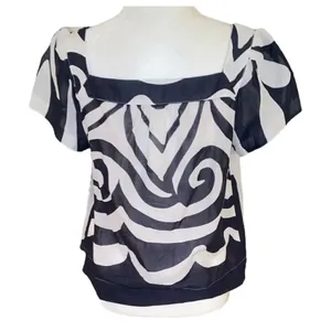 ✨J.Crew Point Sur Ratti Wave Navy Blue White Button Front Poplin Sz XS Top✨ thumbnail 5