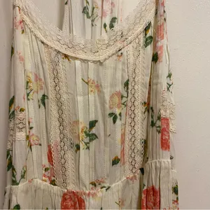 Chloe K Womens Mini Dress XL 38” Beige Pleated Floral Boho Print Blue Orange thumbnail 4