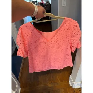 Lilly Pulitzer Coral‎ Neon Shaila Eyelet Blouse Sz Large Sunburst Preppy Summer thumbnail 3