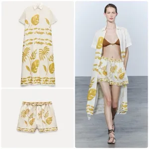 Zara Dawery Print Pleated Shorts High Waist Summer Beach Mini Vacation Boho XS thumbnail 2