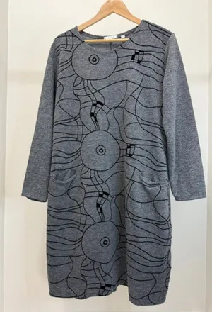 Vasna Gray Knit Dress Abstract Print Made in Italy SzL thumbnail 1