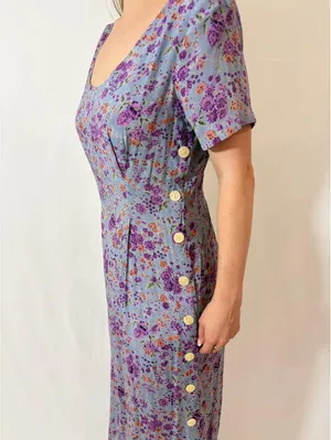 Retro Light Purple Floral Vintage Rayon Prairie Picnic Casual Dres thumbnail 4