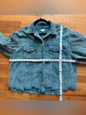 POL Vintage Wash Corduroy Jacket‎ Distressed Green Button Jean Jacket size Large thumbnail 6