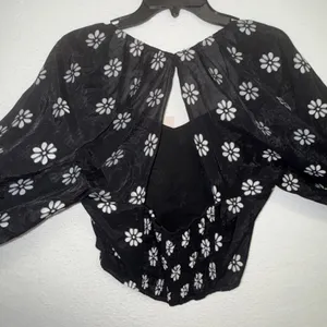 Buru Balloon Sleeve Bustier Cropped Floral Top Sz XL Black White NEW $128 Boho thumbnail 6