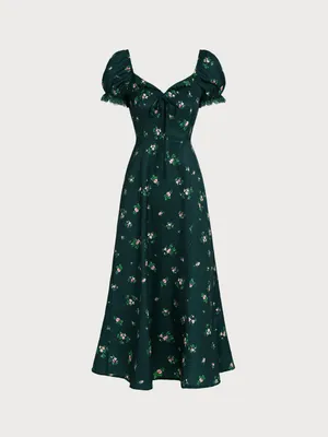 Rihoas Green Puffed Sleeve Floral Midi Dress thumbnail 7