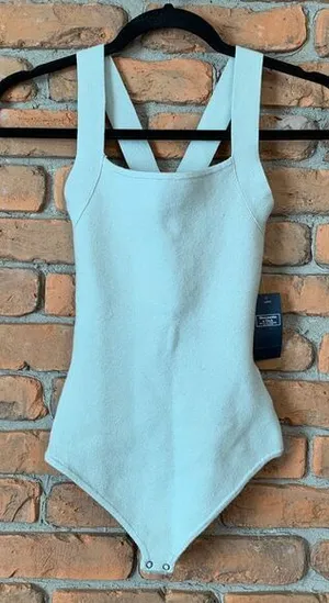Abercrombie Fitch Womens XS Pale Green‎ Cross Back Knit Bodysuit NWT thumbnail 1