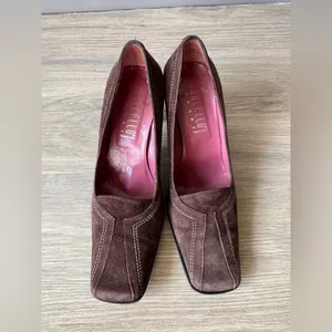 Y2K 2000s Marcello Barani chocolate brown suede heeled loafers made in Italy 6 thumbnail 2