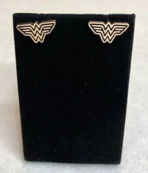 Wonder Woman Logo Wood Stud Earrings thumbnail 1