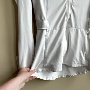 Fabletics white full zip longline jacket women's size small breathable pockets thumbnail 3