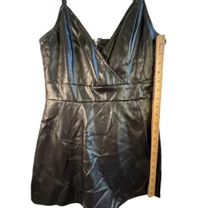 Akira Faux Leather Romper Skort Wrap Front V-Neck Black Vegan‎ L Moto Clubwear thumbnail 8
