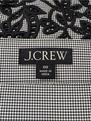 J.Crew Black & White Micro Gingham Floral Embroidered 100% Cotton Poplin Top 00 thumbnail 7