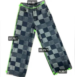 SheIn 90s Y2K Inspired Checker Patchwork Wide Leg Denim Jeans Women’s Size 27 thumbnail 5