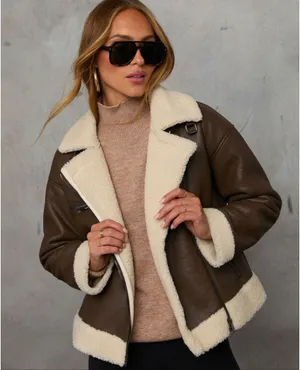 Vici Faux leather sherpa trim coat thumbnail 1