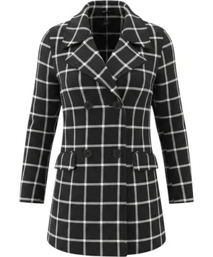 Larry Levine Womens Black White Windowpane Plaid Peacoat Double Breasted XL Coat thumbnail 1