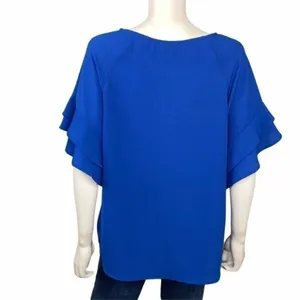 Umgee Womens Royal Blue Ruffle Sleeve Top Small Boho Feminine Flowy Y2K NEW thumbnail 3