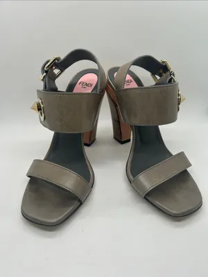 Fendi Auth Taupe Leather Block Heel Slingback Sandals Shoes **Size 37/US 7**🔥🔥 thumbnail 2