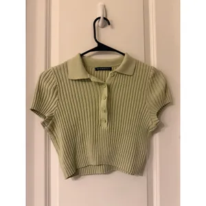 Brandy Melville Sage Green Ribbed Knit Polo Crop Top Small Cotton Short Sleeve thumbnail 2