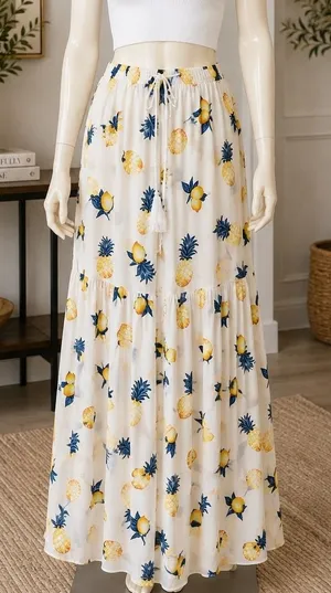 Altar'd State Womens Maxi Skirt Tropical Pineapple Lemon Print White Small thumbnail 1