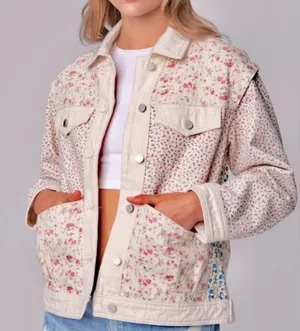 Blank NYC | Floral Patchwork Denim Tucker Jacket, XS thumbnail 1