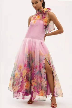 Anthropologie BHLDN Kendall High-Neck Scarf Floral Organza Maxi Dress NWT Size S thumbnail 1