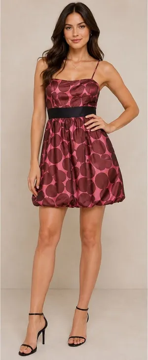 Juicy Couture Pink Brown Apple Print Bubble Hem Silk Mini‎ Dress Size 8 Y2K thumbnail 1