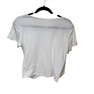 Anthropologie White Twist Front Crop T-Shirt Cotton Modal‎ Blend Womens Small thumbnail 2