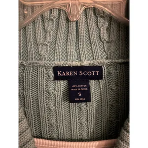 Karen Scott‎ Womens Aqua Blue Cable Knit Shawl Collar Cotton Sweater Size S thumbnail 3