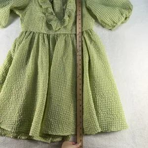 Mable M Medium Babydoll Mini Dress Green Textured Puff Sleeves Pockets‎ Coquette thumbnail 14