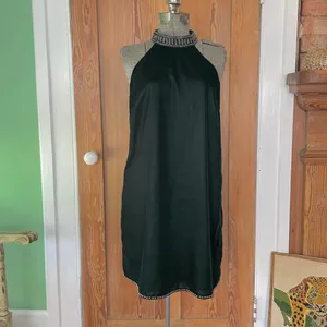 NWT NBDxRevolve Lourdes Green Velvet High Neck Beaded Open Back Mini Dress~ L🧡🎀 thumbnail 16